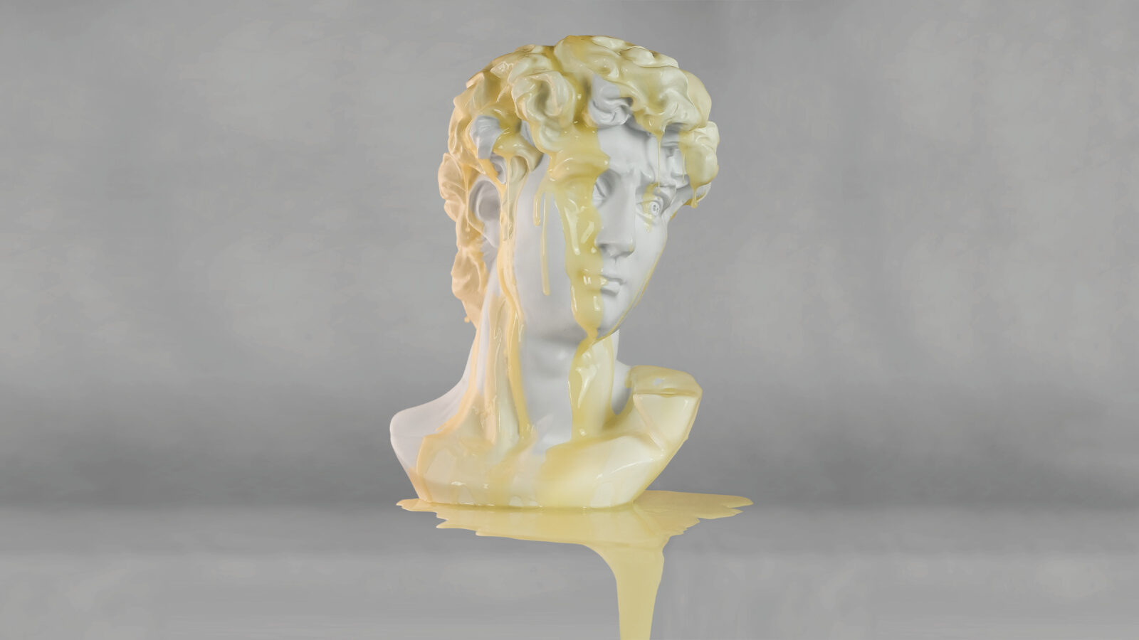 statue of david bust with poured butter