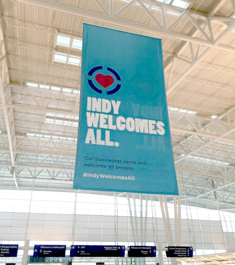 indy welcomes all banner at airport